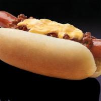 Chili Cheese Dog · Hot dog topped with nathan's chili and melted cheese sauce.