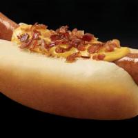 Bacon Cheese Dog · Hot dog topped with nathan's chili and melted cheese sauce.
