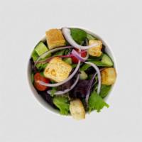 Side Salad · Mixed greens, red onion, cucumber, tomatoes, croutons