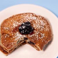 Blueberry Pancake  · I found my thrills on Blueberry Hill topped with powdered sugar and Blueberry Compote.