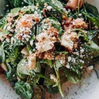 Salad - Spinach · Baby spinach & kale, applewood-smoked bacon, tomato, red onion, apple, goat cheese, toasted ...