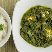 Saag Paneer · Spinach and homemade cheese cooked in mild spices.