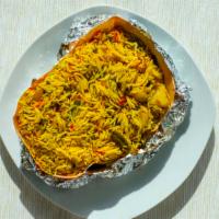 Vegetable Biryani · a savory and aromatic blend of vegetables and rice