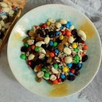 M&M Trail Mix · peanuts, M&M's, sunflower seeds, raisins, golden raisins