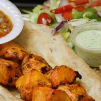 A-1 Boneless Chicken Breast Kabob · Boneless pieces of Chicken breast marinated in special herbs and spices, broiled on a skewer