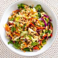 Thai Peanut & Basil Salad · Contains peanuts, tree nuts, soy. Cabbage, red leaf lettuce, carrots, bell pepper, cilantro,...