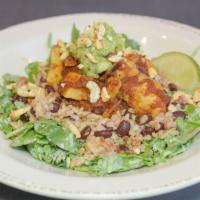 Havana Libre Bowl · Spinach, arugula, brown rice, red beans, grilled red onion/adobo seasoned sweet potato medle...