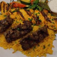Chicken Kabob & Kofta Combo · Served with vegetables and saffron rice.