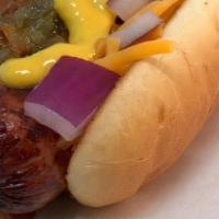 Chili Dogs · 1/4 lb. hot dog, coaches chili, cheddar cheese, relish, onions, and mustard.