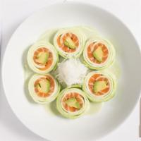 Sashimi Roll · Salmon and avocado inside, wrapped with cucumber and with creamy wasabi on top.