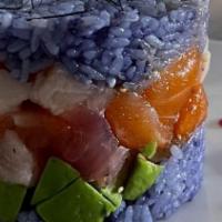 Okinawa Night · Salmon, White Tuna, Avocado, Dragon Fruit Rice