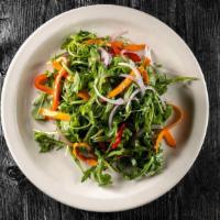 House Salad · Arugula, red pepper, baby carrot, sliced red onion, lemon thyme vinaigrette.