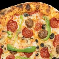12'' Supreme Pizza · Tomato sauce, mozzarella, Parmesan, green peppers, mushroom, black olives, red onion, beef s...