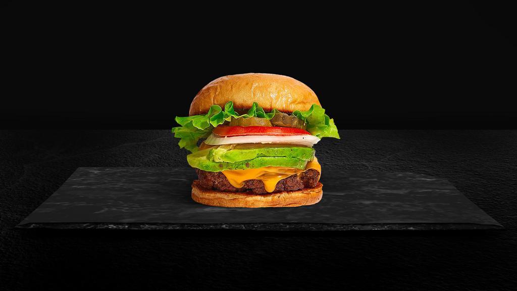 Sweet Home Avocado Burger · Seasoned half-pound angus patty perfectly cooked to medium, topped with avocado & your choice of cheese all on a griddled bun. Served with fresh crispy lettuce, tomato, onion, ketchup, & mayo.