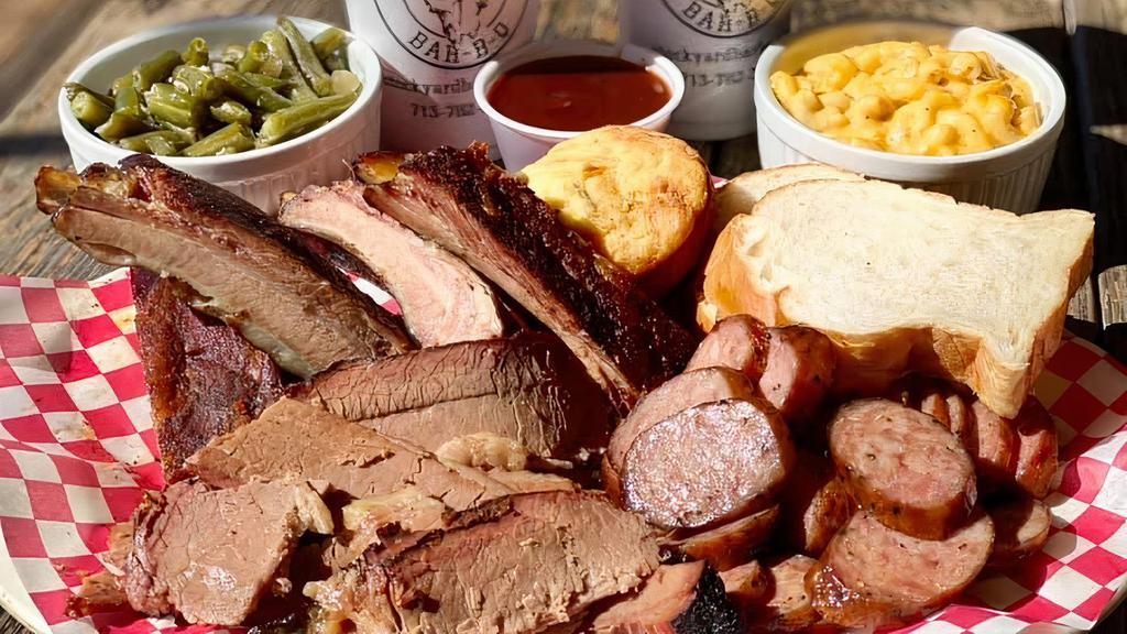Family Style 2 · Six or more. 3 lb. of meat (your choice), three pint sides.