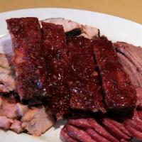 Sampler · choice of 5 differant meats combination , and 1 pint sides...