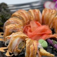 Shaggy Dog · Shrimp Tempura topped with Kani, Eel Sauce, and Spicy Mayo