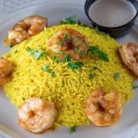 Grilled Shrimp · Marinated shrimp with lemon, a mix of herbs and tahini sauce.