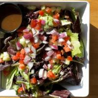 Small House · Mixed greens, tomatoes, cucumbers, red onions and balsamic vinaigrette