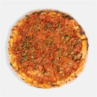 Meat Lovers Pizza · Marinara, mozzarella, pepperoni, sausage, ham, salami, and bacon. That's a freaking good piz...