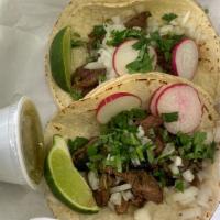 Steak Tacos · Come with a side of Pico de Gallo and a side of green salsa.