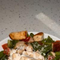 Caesar Salad · Romaine lettuce, Roma tomatoes, red onions, croutons, Parmesan cheese, diced grilled chicken...