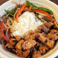 Teriyaki Chicken Dupbop (Served With Stir Fry Vegetable) · Double portion of marinated to perfection in teriyaki sauce with stir fry vegetable over rice.