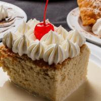 Tres Leches · Rich vanilla and sweet cream cake (made with whole milk, condensed milk and evaporated milk).