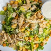 Chicken Caesar Salad · Chicken, romaine, croutons, Parmesan and caesar dressing.
