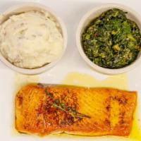 Salmon · Salmon cooked your way, Served with rice and peas and sautéed cabbage

You may substitute th...