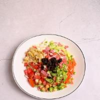 Antipasto · Our chopped Italian salad topped with provolone, salami, pepperoni, marinated artichoke hear...