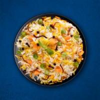 Veggie Pilaf · Our long grain aromatic basmati rice, saffron-scented and steamed to perfection with seasona...
