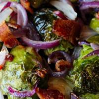 Bacon Blistered Brussels Sprouts · Oven Roasted, Flash Sauteed