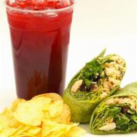 Chicken Caesar Wrap Combo · Grilled Mesquite Chicken, Shredded Parmesan Cheese, Caesar Dressing, Fresh Salad Mix, Spinac...