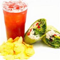 Crunchy Tuna Wrap Combo · Albacore Tuna, Celery, Roasted Red Pepper, Fresh Salad Mix, Mayo, Red Onion, Spinach Tortill...