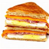 Meataddict Croissant · Hickory Smoked, Shoulder Bacon, Ham, Sausage, Egg, Cheddar