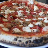 Eggplant & Red Pepper Pizza · Eggplant, roasted red peppers, smoked mozzarella