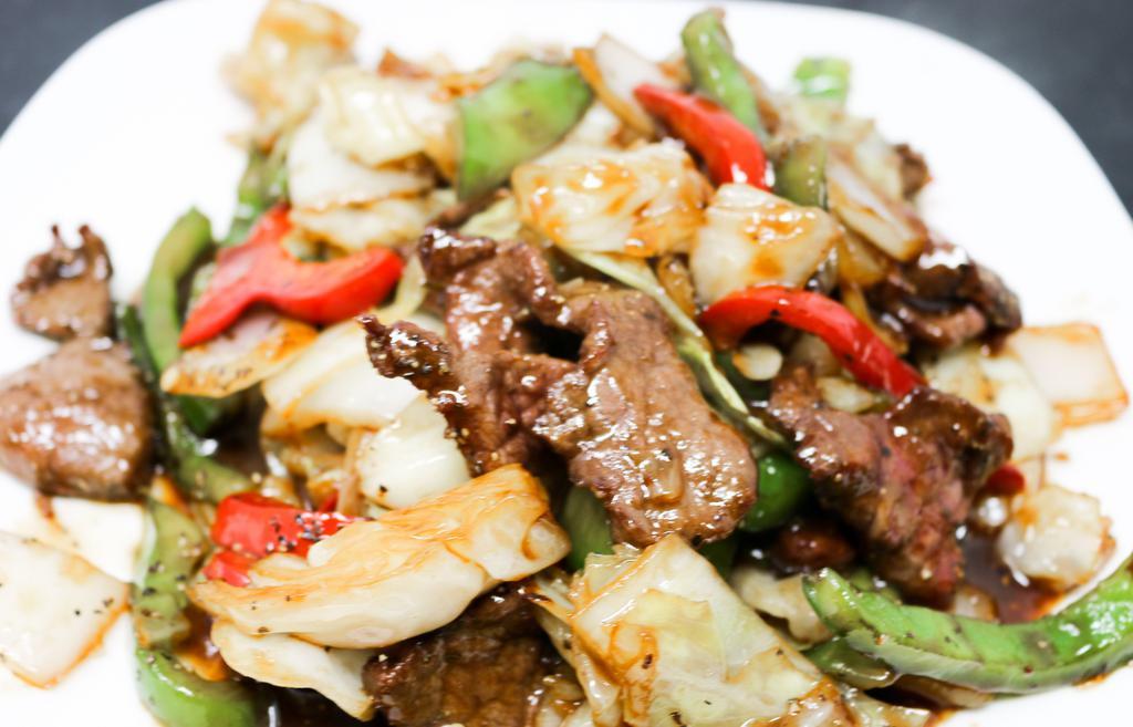 Black Pepper Beef · Beef sauteed with onion, bell pepper and scallion in black pepper sauce.