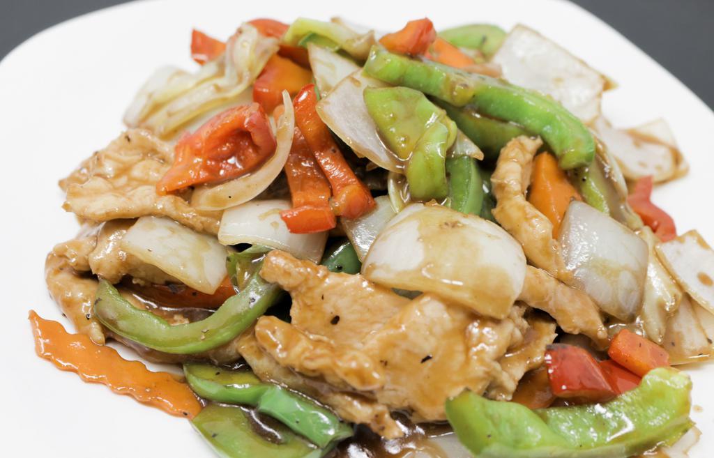 Black Pepper Chicken · Chicken sauteed with onion, bell pepper and scallion in black pepper sauce.