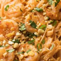 Pad Thai Noodles · Thin, Flat rice noodles stir fry with a Sweet-Savoury-Fish-Sauce scattered with crushed pean...