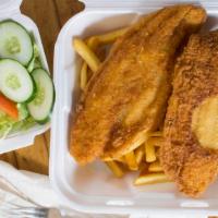 Catfish Platter (2) · 2 pieces. served with french fries and small side salad.