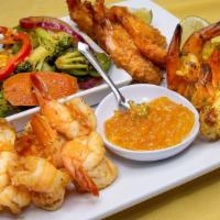 Shrimp Trio Plate · With grilled veggies or rice