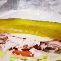 Pickle Sammie Sub Combo · No bread, made on jumbo pickle, choice of three meats, cheese, veggie. Served with chips and...