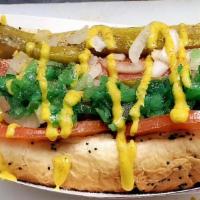 Chicago Fatty Dog · Mustard, relish, onion, tomato, pickle, sport pepper.