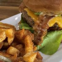 Spicy Avocado · Certified Angus Beef patty, avocado, applewood smoked bacon, cheddar, bibb lettuce, tomato a...