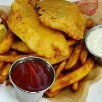 Fish & Chips · Tempura battered rockfish, tartar, and beer-battered fries.