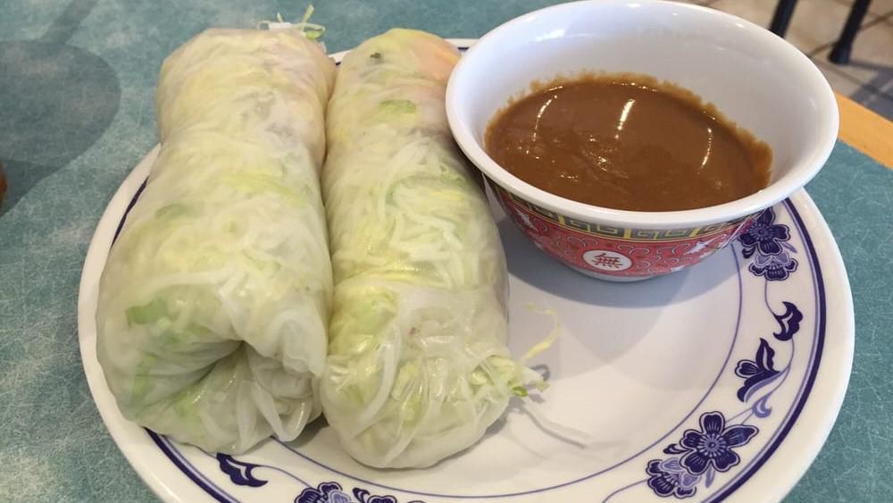 Summer Roll · Beef, shrimp, lettuce wrapped in rice paper. Served with peanut sauce.
