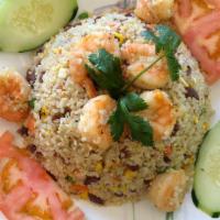 Shrimp & Chicken Fried Rice · Shrimp, chicken, onion, egg, scallion, peas, carrots, soy sauce.