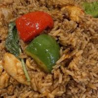 Krapow Fried Rice (Basil Fried Rice) · Spicy. Fried rice cooked with basil, bell pepper, onion in spicy basil sauce.