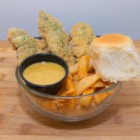 Ranch Chicken Tenders · Chicken Tenders Tossed in A dry Ranch Rub with frys and a roll